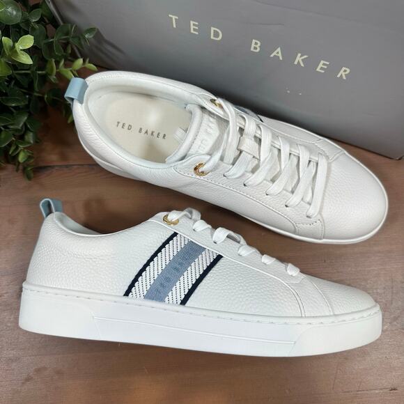 Ted Baker Women's Blue White Leather Sneakers Size 11 - Picture 1 of 8
